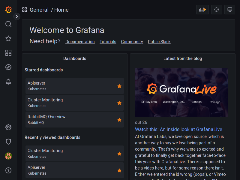 Página Inicial do Grafana